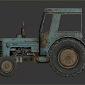 Vintage Turquoise Rusty Tractor Model With Large Wheels On Dark Background And Reflection 3d model