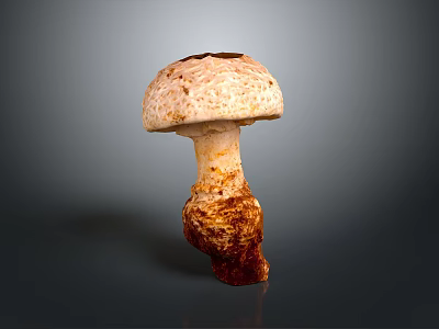 Fresh Mushroom Plant With Light Colored Cap And Brown Stem On Gray Background 3d model