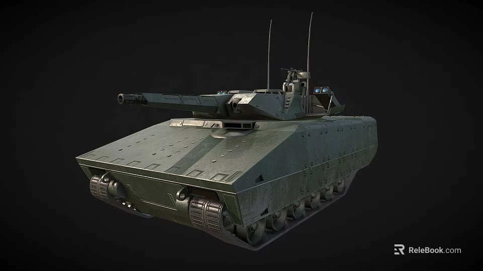 Modern Military Armored Tank With Turret Gun Barrel Tracks And Antennas 3d model 