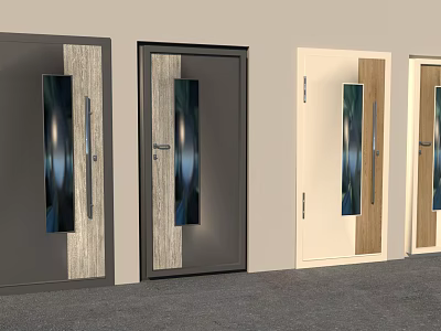 Various Colored Modern Hinged Doors With Glass Panels And Wooden Trims 3d model