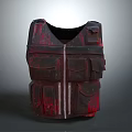 Stylish Red And Black Tactical Vest With Multiple Pockets Front Zipper Design 3d model
