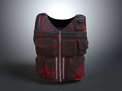 Stylish Red And Black Tactical Vest With Multiple Pockets Front Zipper Design 3d model