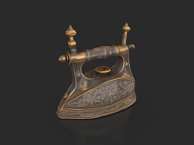 Antique Vintage Iron With Intricate Decorative Patterns And Golden Accents 3d model