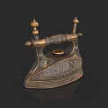 Antique Vintage Iron With Intricate Decorative Patterns And Golden Accents