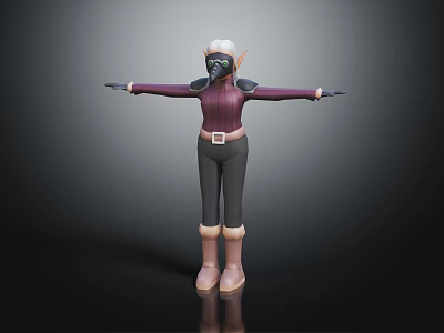 Elf Character With Gas Mask Purple Top Black Pants And Brown Boots Arms Outstretched 3d model