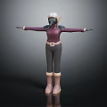 Elf Character With Gas Mask Purple Top Black Pants And Brown Boots Arms Outstretched