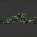 Lush Natural Scenic Model Featuring Flowing Stream Scattered Rocks Trees And Traditional Pavilion
