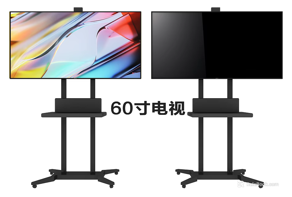 60 Inch TV with Mobile Rolling Stand and Screen 3d model 