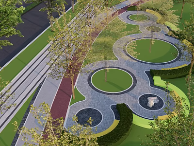 Scenic Park Landscape With Winding Pathways Circular Lawns And Lush Greenery 3d model