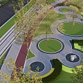 Scenic Park Landscape With Winding Pathways Circular Lawns And Lush Greenery