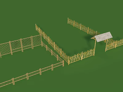 Various Garden Fence Designs With Grid Panels Bamboo Style And Entry Porch 3d model