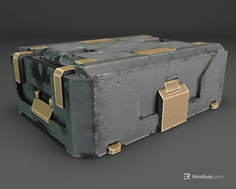 Gray Industrial Crate 3D Model With Sturdy Metal Construction And Brass Fittings 3d model 