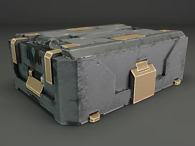Gray Industrial Crate 3D Model With Sturdy Metal Construction And Brass Fittings 3d model