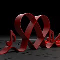 Romantic Decorative Vinyl Record With Red Heart Love Five Text And Ribbons