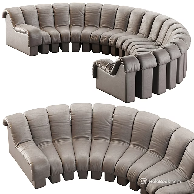 Modern Gray Curved Leather Sectional Sofa With Modular Design And Comfortable Seats 3d model