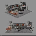Modern Sofa Coffee Table Set With Pillows Side Table Lamp And Area Rug 3d model