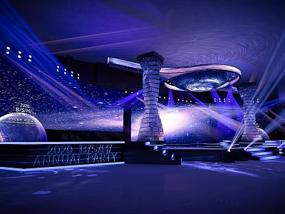 Luxurious Blue Stage Design with Bright Lighting for Large Event Celebration 3d model