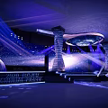 Luxurious Blue Stage Design with Bright Lighting for Large Event Celebration 3d model