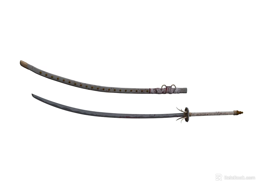 Two Traditional Samurai Swords With Curved Blades Handles And Sheaths 3d model 