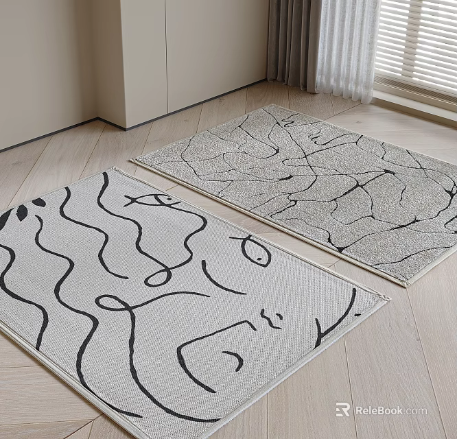 Square Rugs With Abstract Line Patterns On Light Wood Floor 3d model