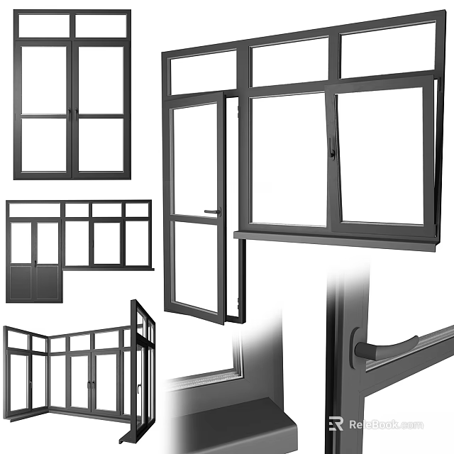 Various Casement Windows Designs With Different Opening Styles Frame Structures And Handle Details 3d model 