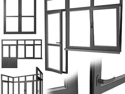 Various Casement Windows Designs With Different Opening Styles Frame Structures And Handle Details 3d model