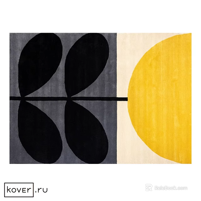 Square Rug With Black Leaf Shapes Gray Beige And Yellow Circular Design 3d model 