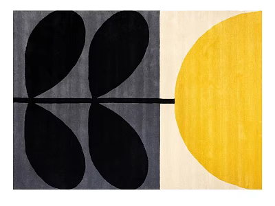 Square Rug With Black Leaf Shapes Gray Beige And Yellow Circular Design 3d model