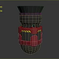 Gray Cylindrical Military Weapon With Red Protective Bands And Yellow Black Warning Stripes