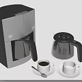Black And Silver Electric Coffee Maker With Glass Carafe Coffee Cups And Spoon