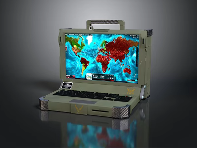 Rugged Military Style Laptop With World Map Screen Display And Sturdy Case 3d model