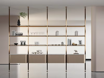 Modern Shelf Unit With Metal Frame Multiple Tiers Glassware And Decorative Items 3d model