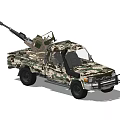 Tactical Camouflage Military Truck With Mounted Weapon On Off Road Bed