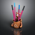 Brown Bear Shaped Pen Holder With Colorful Pens For Office Stationery Organization