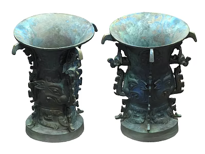 Ancient Style Ceramic Vessels With Intricate Ornaments Handles And Decorative Bases 3d model