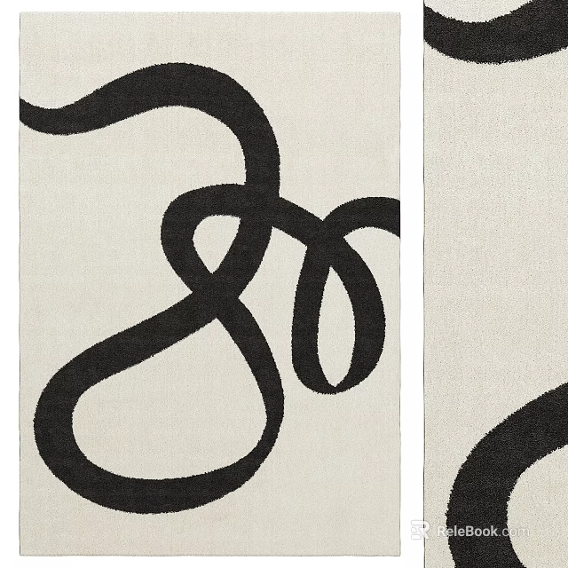 Square Carpet With Black And White Abstract Curvy Pattern On Beige Background 3d model