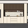 Modern Kitchen Interior Sideboard Design With Wooden White Cabinets Storage Countertop And Appliances