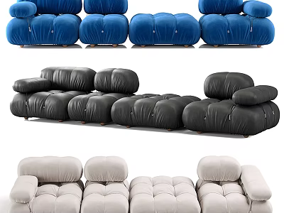 Modern Multi Seat Sofa With Puffy Cushions In Blue Black And Beige Tones 3d model