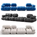 Modern Multi Seat Sofa With Puffy Cushions In Blue Black And Beige Tones