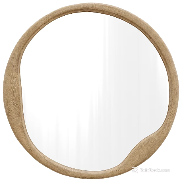 Round Mirror With Natural Wooden Frame For Minimalist Home Decor 3d model 