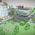 Diverse Buildings City Model with Green Areas and Urban Layout
