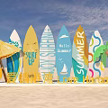 Summer Themed Surfboard Decorations With Pineapple Umbrella And Love Bay Elements
