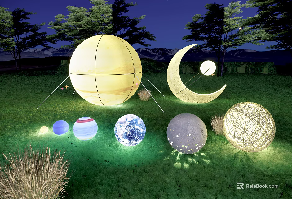 Illuminated Outdoor Lights With Various Shapes And Unique Designs For Garden Nighttime Decoration 3d model 