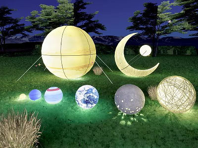 Illuminated Outdoor Lights With Various Shapes And Unique Designs For Garden Nighttime Decoration 3d model