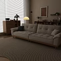Modern Light Cream Fabric Sofa And Wooden Coffee Table Set For Cozy Living Room Decor