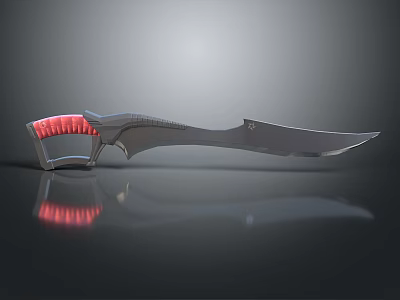 Sci Fi Knife With Red Glowing Handle And Silver Reflective Blade 3d model