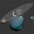 3D Render Of Colorful Celestial Bodies With Planets Moon And Orbit Lines