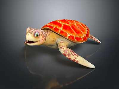 Vibrant Cartoon Sea Turtle With Red Shell And Spotted Limbs Swimming In Water 3d model