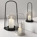 Lantern Shaped Modern Table Lamp with Glass Shade Candle Like Light and Black White Base