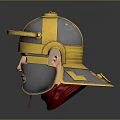 Warrior Character With Golden Helmet Red Trim And Facial Features 3D Model Design